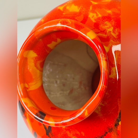 MCM 60’s Flame Drip Glaze Vase 6.5” Glossy Tall Mid Century Gorgeous - Picture 5 of 10